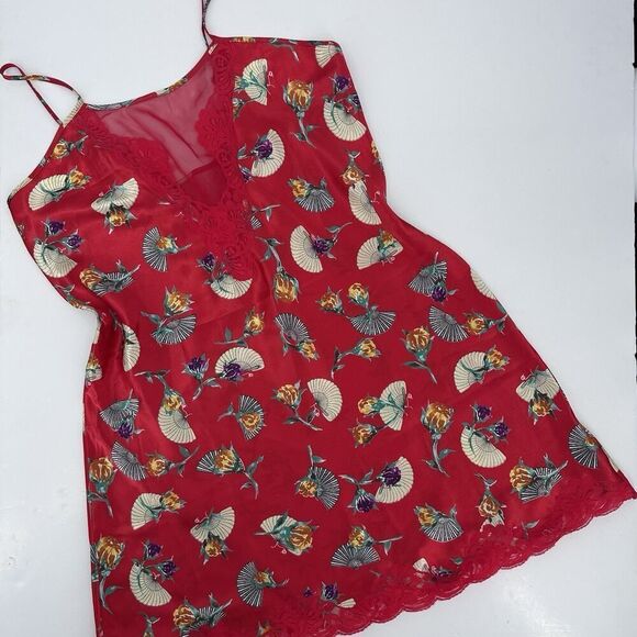 Vintage Delicates Chemise Slip Nightie Satin Lace Fans Red Womens Size Large - Picture 2 of 10